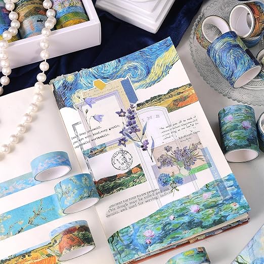 PAGEMORE 32 Rolls Washi Tape Set, Colored Van Gogh Patterns Decorative Masking Tape, Vintage Artists Tapes for Journaling, Junk Journal, DIY Craft Projects, Scrapbooking Supplies Decor