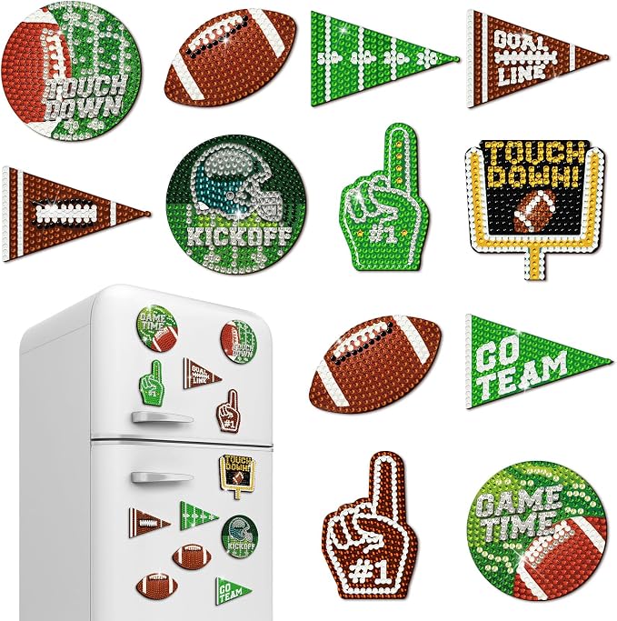 Zonon 12 Pcs Football Diamond Art Magnets Kit, DIY Crystal Fridge Decor | Sports Theme Diamond Painting for Adults, 5D Crystal Craft for Refrigerator Decoration, DIY Activity with Magnetic Stickers