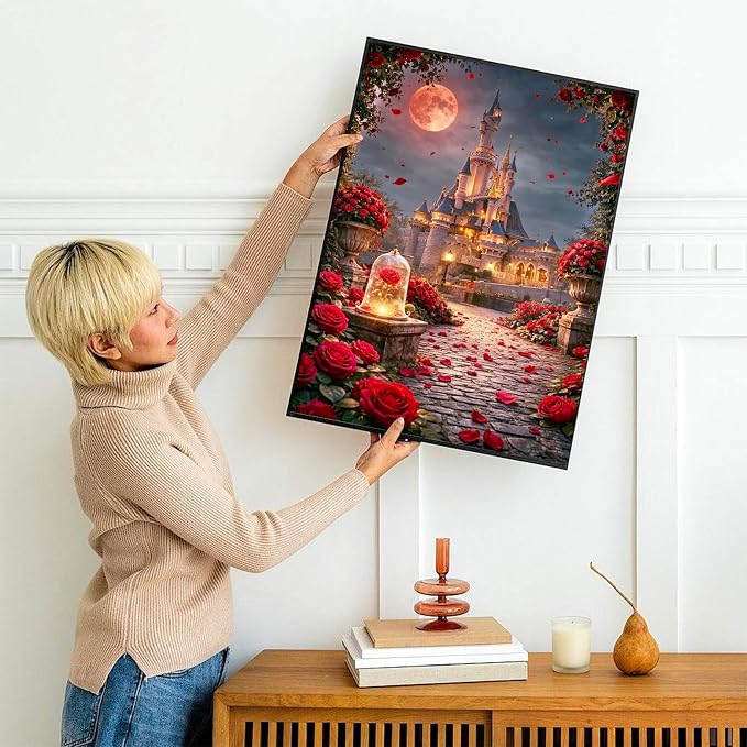 Castle Diamond Art Kits for Adults, Rose Diamond Painting Kits for Beginner | Moon Diamond Dots Full Drill Crafts for Gem Art Dot Art for Adults Home Wall Decor for Teens Boys Girls 5D DIY 12x16 inch
