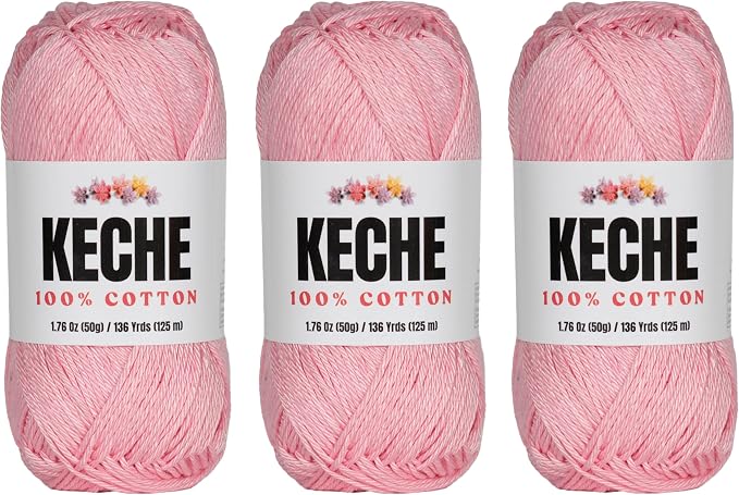 Cotton Yarn - 100% Cotton Yarn for Crocheting and Knitting, Mercerized Cotton Amigurumi Yarn Fine-Sport 2 1.76 oz (50g) / 136 Yrds (125 m) 3 Skeins - Powder