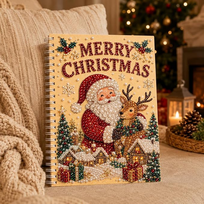 100 Pages DIY Christmas Pearl Diamond Art Painting Notebook，Style G