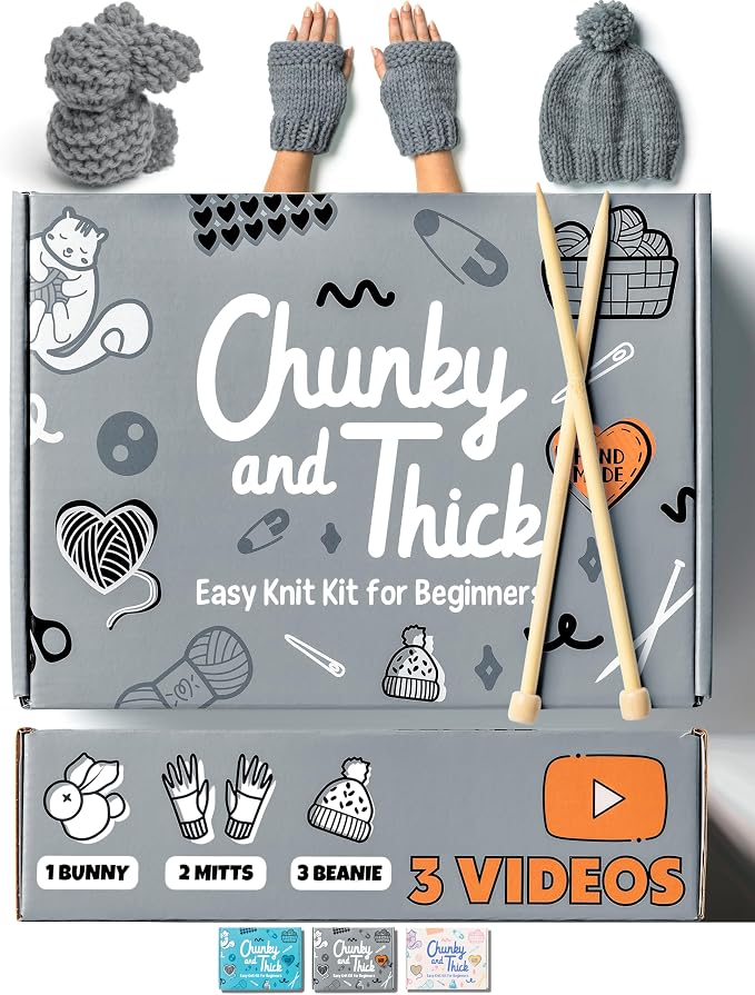 Complete Knitting Kit for Beginners - Learn to Knit Kit with Knitting Accessories Like Thick Beginner Yarn in Gray, Bamboo Needles for Beginners & More - Includes Video Tutorials & Written Guide