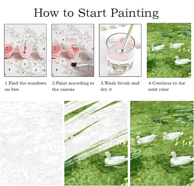ZRIZQ Paint by Numbers Kit for Adults Beginner,Duck Summer,16x20 | Full set with rich paints,wooden brushes,rolled canvas.Calming,screen-free pastime.Beginner friendly.Just open and paint.