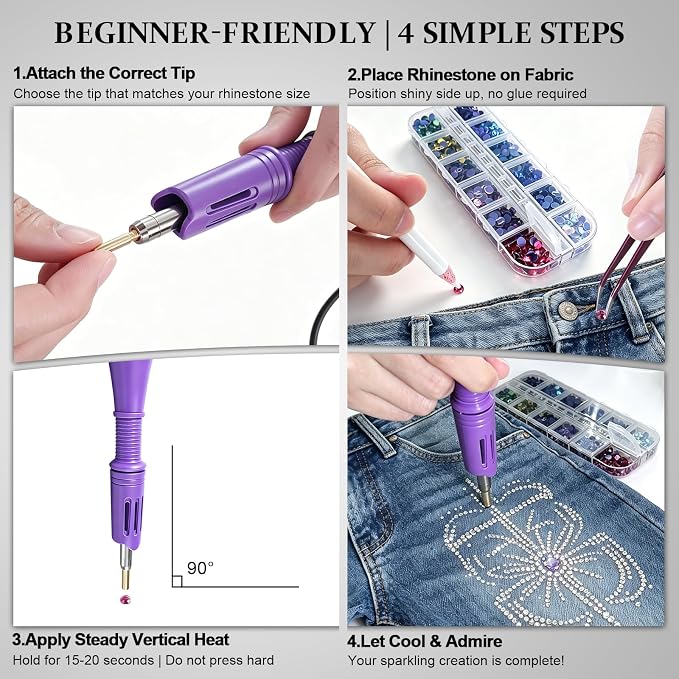 GLTECK Hotfix Applicator, Bedazzler Kit with 5784 PCS Rhinestones for Crafts, DIY Hot Fix Rhinestone Applicator Wand Setter Tool with 7 Tips, 6 Pattern Templates, Gloves, Tweezers & Cleaning Brush