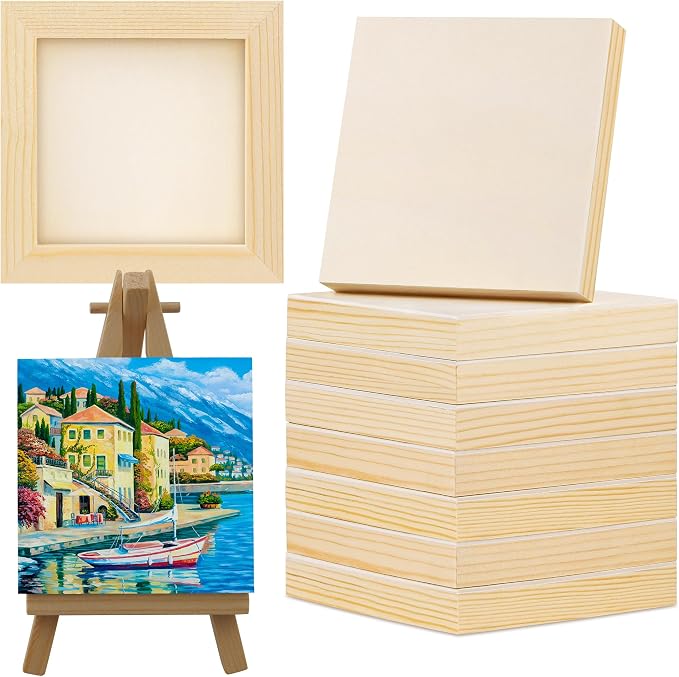 Aodaer 8 Pack Wood Panels 5 x 5 Inch Wooden Panels Canvas Unfinished Craft Wood Boards Panels for Art Crafts, Acrylic and Oil Painting, Pouring, DIY Projects