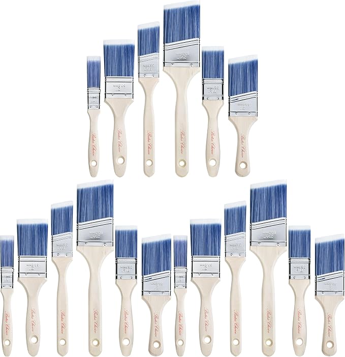 Bates- Paint Brushes, 18 Pack, Treated Wood Handle Brushes for Walls