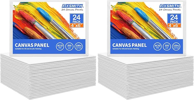 FIXSMITH Canvas Boards for Painting 4x6 Inch, Super Value 48 Pack Mini Canvases, White Blank Canvas Panels, 100% Cotton Primed, Painting Art Supplies
