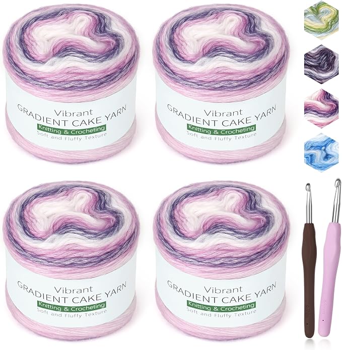 Katech Gradient Cake Yarn for Crocheting-Multicolor Soft Cotton Yarn | 100g/3.52 oz-DK Light Weight #3-60% Cotton 30% Acrylic 10% Wool-Perfect for Scarves, Shawls, Blankets and Garments(C)