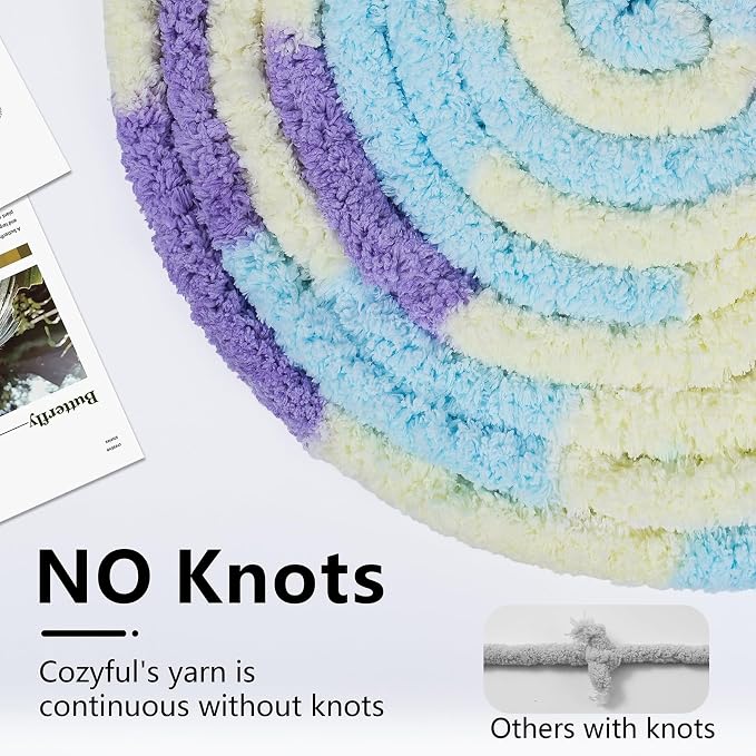 Cozyful Chunky Yarn for Hand Knitting - #10 Chunky Chenille Blanket Yarn, Jumbo Big Thick Chunky Yarns for Crocheting, Tie Dye Bulky Knit Yarns, 8 Skein (20 yds 8 oz Each Skein), Purple&Yellow&Blue