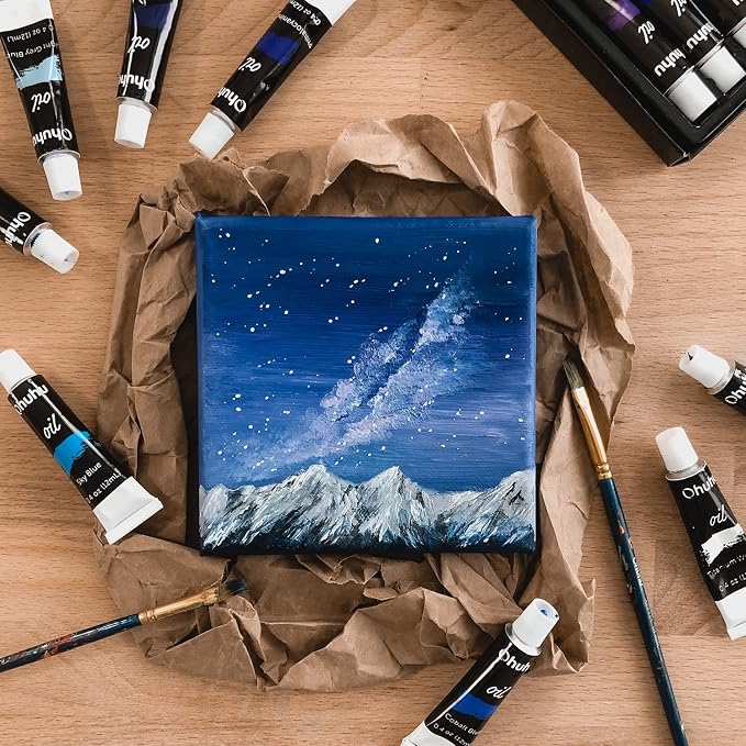 Ohuhu Oil Paint Set, 24 Oil-Based Colors, 12ml/0.42oz x 24 Tubes Non-Toxic | Oil Painting Set Supplies for Canvas Painting Artist Kids Beginners Adults Classroom DIY Art Supplies Gift