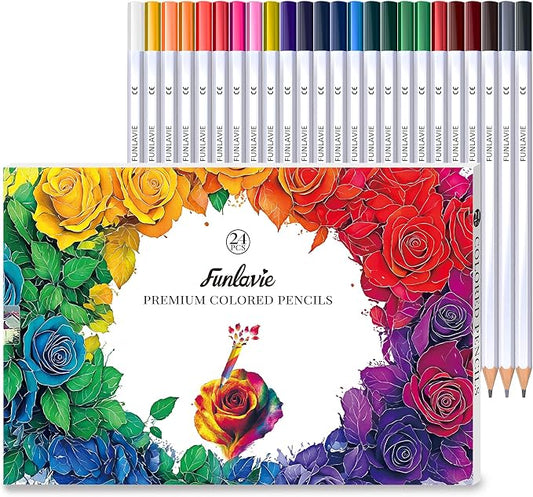 24 Colored Pencils for Adult Coloring Books, Oil-Based Soft Core | Drawing Pencils With Sharpener，Art Supplies for Artists, Adult Coloring, Sketching, Drawing, Painting, and Smooth Blending