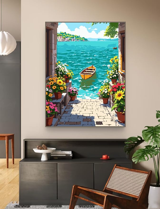 ZRIZQ Paint by Numbers Kit for Adults Beginner Landscape,City Scape,16x20 | Full set with wooden brushes,rolled canvas,rich paints.Calming activity.Beginner friendly.Just open and paint.
