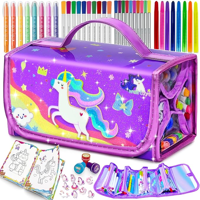 56 PCS Washable Scented Markers Set with Glitter Pencil Case, Kids Art Set