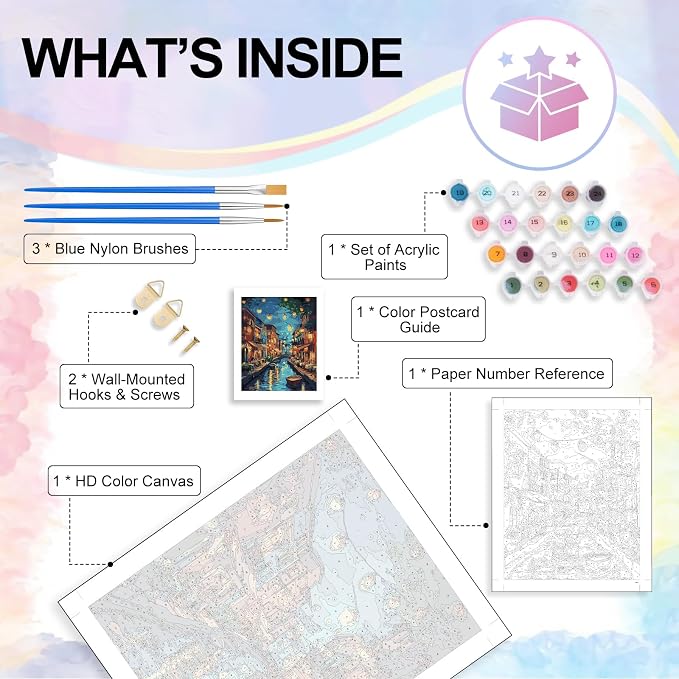 Paint by Numbers Kit for Adults, Venice Night Number Painting Canvas Kit | DIY Acrylic Painting Set for Beginners, Stress Relief Relaxing Craft, Home Wall Decor, Holiday Gift for Adults, 16x20 Inch