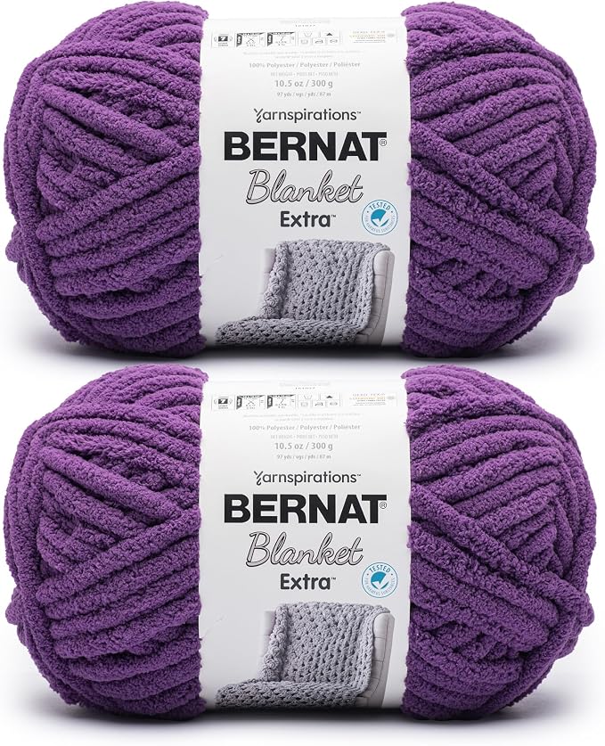 Bernat Blanket Extra, Chunky Yarn for Crocheting, Pow Purple, 2-Pack