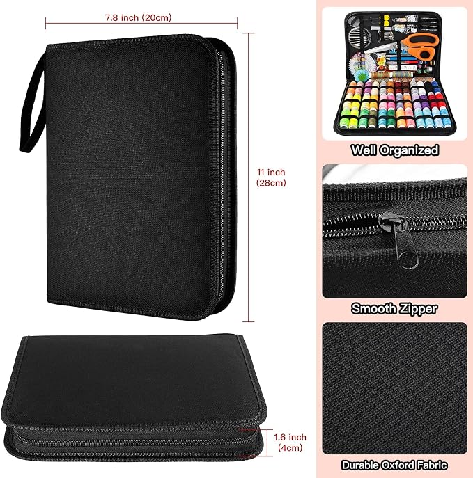 Marcoon Sewing Kit for Adults, Portable Needle & Thread Repair Kit | Premium Sewing Supplies & Accessories Set, Beginner‑Friendly for Travel Emergency Home College Dorm Essentials (Black, L)