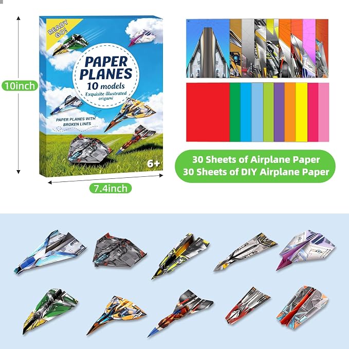 hapray 60 Sheets Paper Airplane Kit, Paper Plane with Origami Book & Video