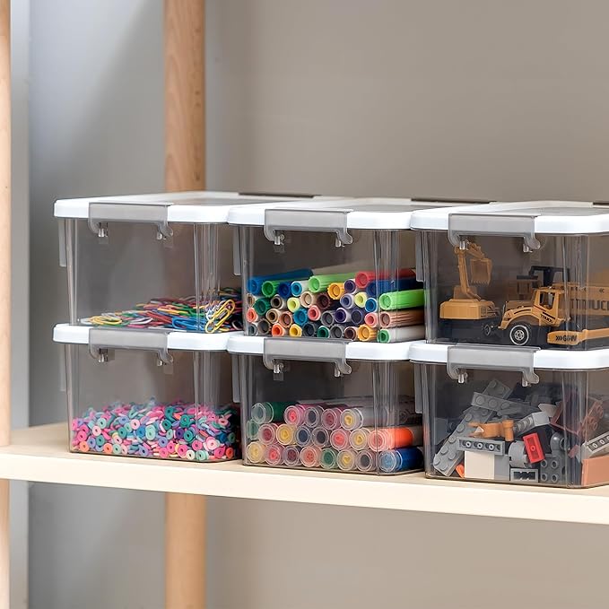 Citylife 10Packs 1.3Qt Small Storage Bins with Lids,Stackable Clear