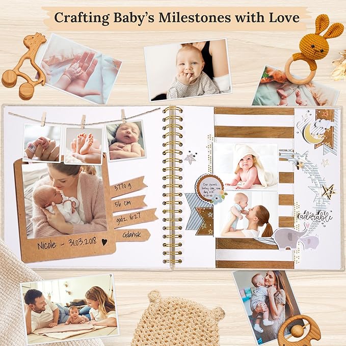 8"x8" Scrapbook Photo Album Linen Cover 20 Sheets 40 Pages White Paper | Gray Hardcover Kraft White Pages Memory Book, for Travel Wedding Guest Book Christmas Baby Shower Fits 4x6 & Instant Photos