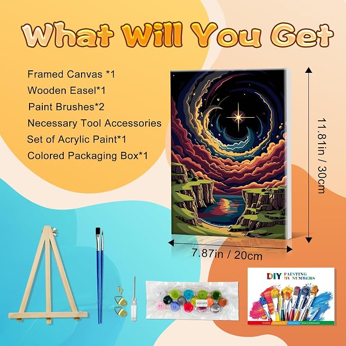 SmartEZ Landscape Paint by Numbers Kit for Adults Framed Canvas, 8x12 Inch | Adult Paint by Number Kits with Frame for Gift, Home Wall Decor, 7.87x11.81 Inch