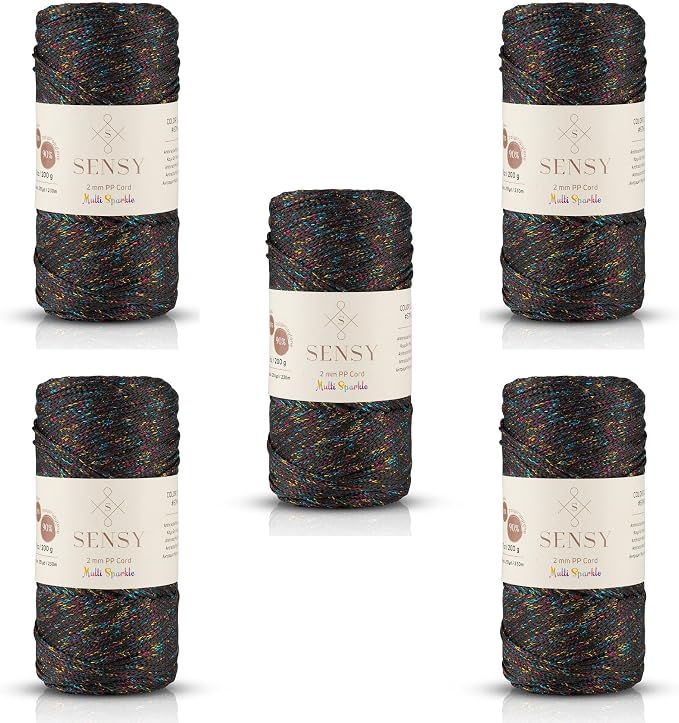 S Sensy 2mm-Polypropylene Macrame Cord 5 Pack Anthracite Multi Sparkle 252y