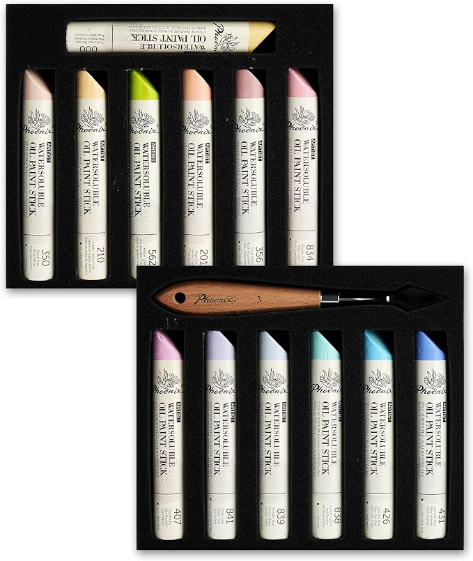 PHOENIX Pastel Colors Oil Paint Stick - Set of 12 Large Muted Colors, 1.25 Oz/37ml, Soft Oil Paint Sticks for Spring Floral Art, Canvas Painting Gift for Oil Painters