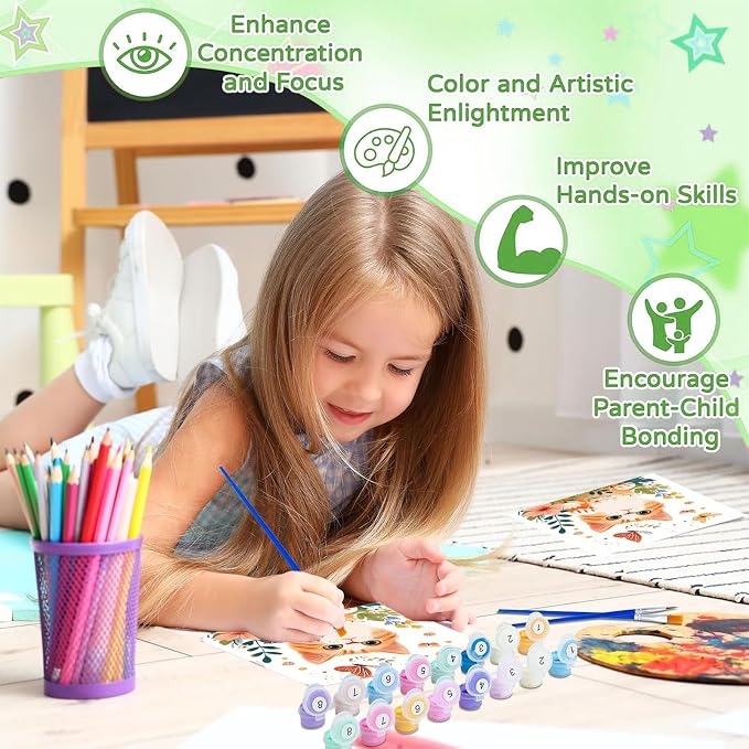 cviokrdu Cat Paint by Numbers Kit for Kids with Frame - Wooden Easel, Animals Paint by Numbers for Kids Ages 4 8 12, Easy Acrylic Oil Painting Kits for Home Wall Decoration 8x8 inch