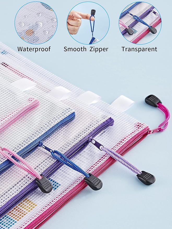 JARLINK 72Pcs Mesh Zipper Pouch Bags, 8 Sizes Waterproof Zipper Bags