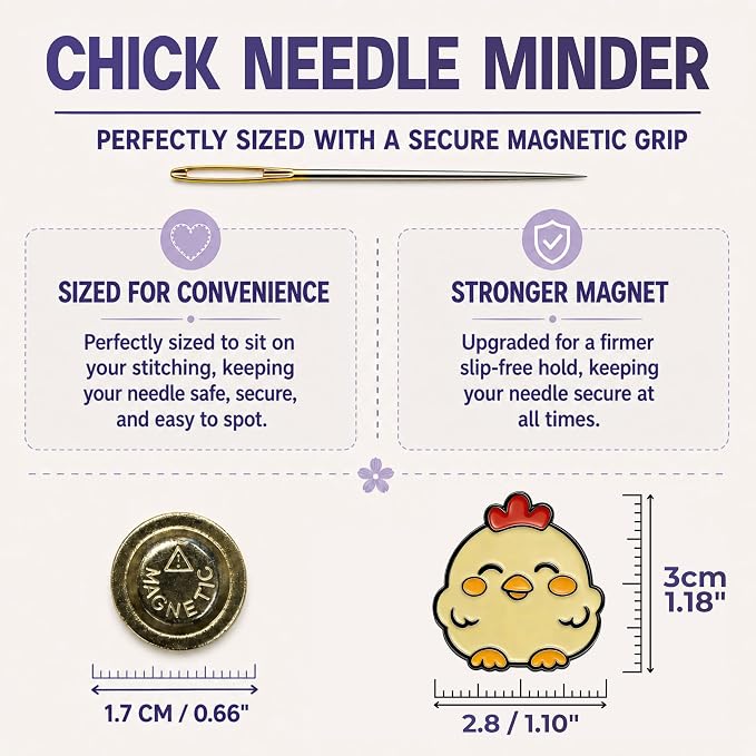 The Quilted Bear Magnetic Needle Minder, Chick | Enamel Needle Keeper for Embroidery & Cross Stitch, Secure Holder for Sewing Needles & Pins, Strong Magnet, Sewing Accessory