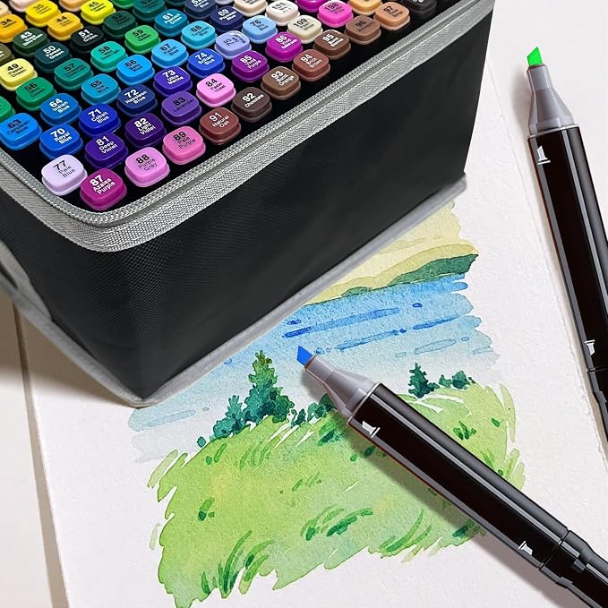 204-Color Dual-Tip Markers Set with Shoulder Bag - Art Markers for Coloring, Drawing & Sketching -Gift for People Who Love Art.(204)