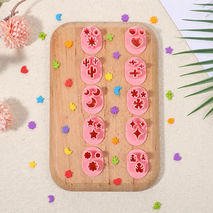 10 PCS Polymer Clay Cutters Shapes, Flower Leaf Shape Mini Polymer Clay Molds for Earrings Making 10 Shapes Heart Star Moon Flower Leaf Cactus