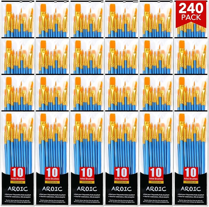 AROIC Acrylic Paint Brush Set, 24pack/240pcs Nylon Hair Paint Brushes | Acrylic Painting, Artist Craft Paint Brushes Supplies, Kid Adult Watercolor Oil Paint Brush Kit