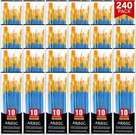 AROIC Acrylic Paint Brush Set, 24pack/240pcs Nylon Hair Paint Brushes | Acrylic Painting, Artist Craft Paint Brushes Supplies, Kid Adult Watercolor Oil Paint Brush Kit