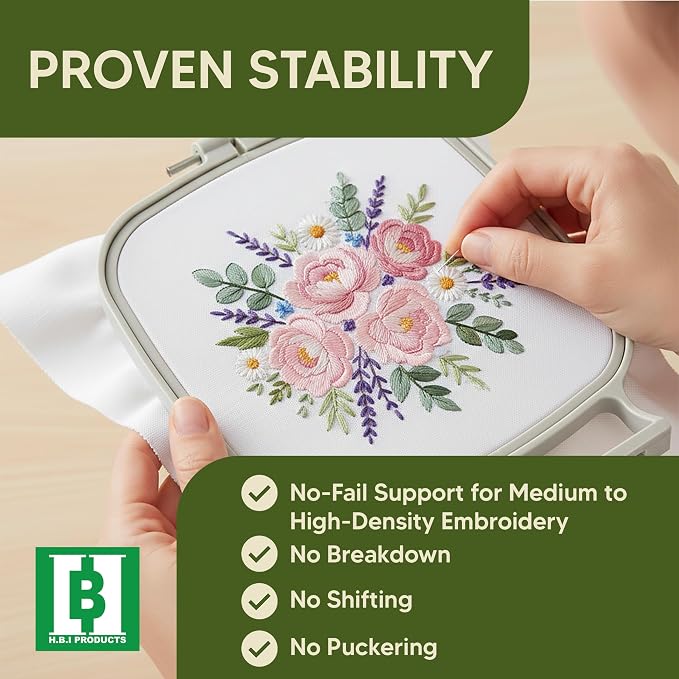 HBI Cut Away Embroidery Stabilizer Roll, 2.5 oz Medium, 12 in x 50 yd | 2.5 oz permanent cutaway backing, knits and stretch fabric, prevents puckering, soft on skin, machine embroidery, USA made