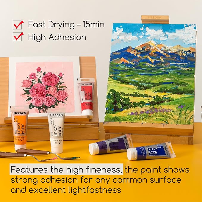 MEEDEN Heavy Body Acrylic Paint: Satin Finish 24 x 60ml (2 oz) Tubes Set | Basic Paint Color Set for Adults, Rich Pigment Art Craft Paints for Canvas Clay Wood Painting