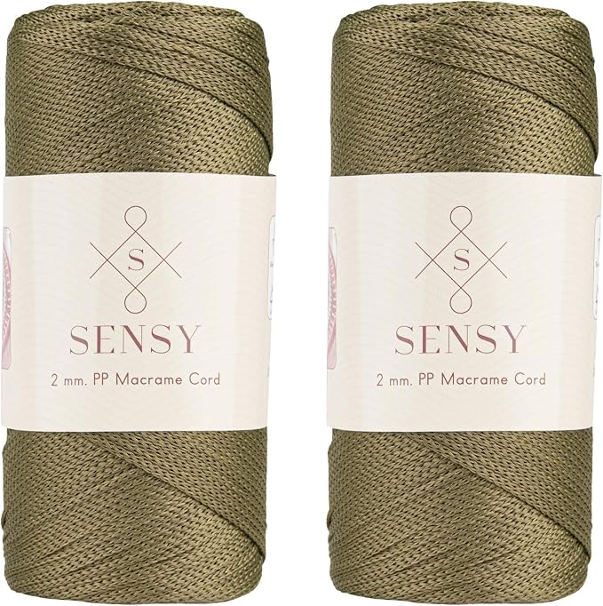 Sensy Premium 2 Pack of 2mm 251 Yards Polyester Rope 100% Polypropylene Cord Macrame Cord 2mm Crochet Bag Cord Macrame Rope Crochet Thread Gift for Knitter (Avocado)