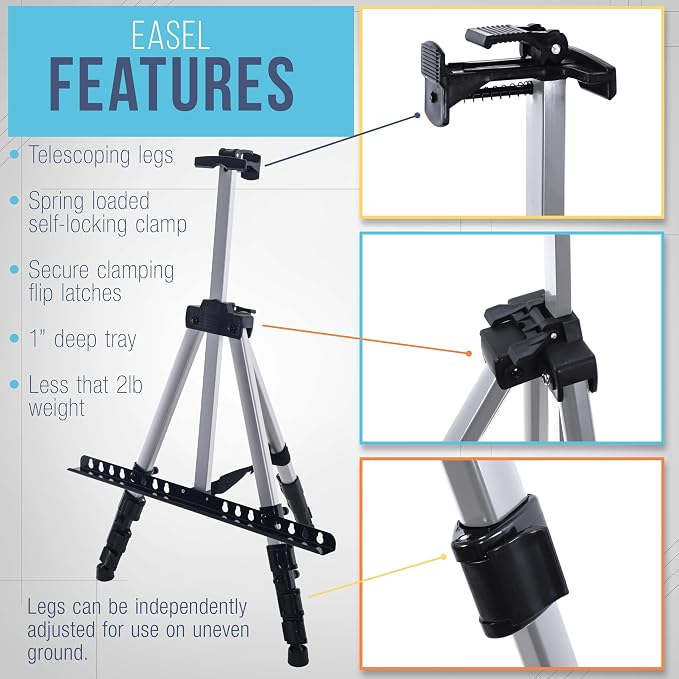 U.S. Art Supply 66" Silver Metal Tripod Easel Display, 4-Pack
