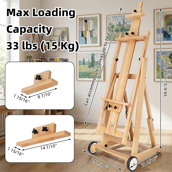 Falling in Art Studio H-Frame Easel with Tilting & Flat Position, Natural