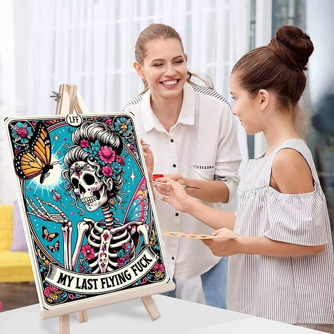 MIRCVSH Skeleton Paint by Numbers for Adults with Framed Canvas-with Wooden Easel,Paint by Number on Canvas,DIY Acrylic Oil Painting Kits with Brushes Nice Gift Box for Home Wall Decor(12x16 Inch)