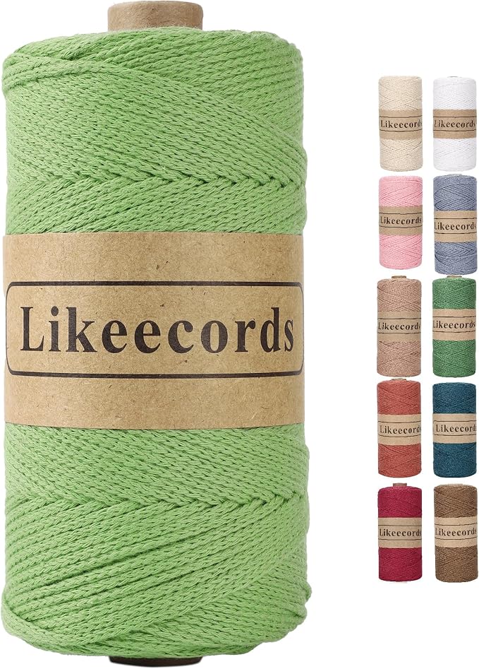 Likeecords 100% Cotton Crochet Bag Cord 2mm 170m Macrame Cord 2mm Crochet Thread Macrame Rope Gift for Knitter (Green)