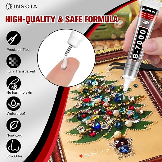 INSOIA Bedazzling Glue B7000 Clear, 12 x 15ml Precision Tip