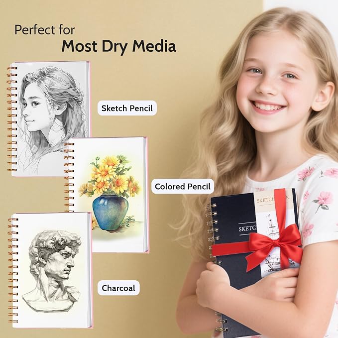 Yoment Small Sketch Book 5.5"x8.5",Mini Sketchbook,Spiral Bound,100 Sheets | Black,68 lb/100gsm Hardcover Sketch Pad for Kids,Art Sketchbook Drawing Pad Book with Pencil,For Kids, Beginners,Artists