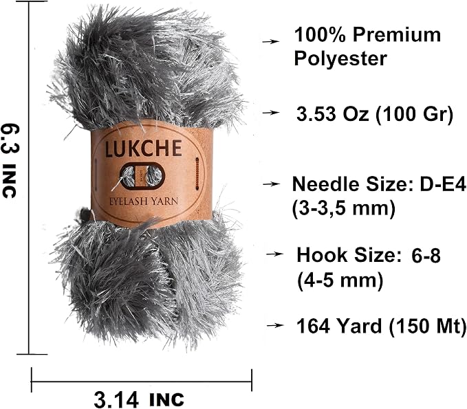Eyelash Fun Fur Yarn Premium 100% Polyester 164 Yds (150 Mt), 3.53 Oz (100 Gr) Colorful Crochet Yarn Dıy Hand Knitting. (Gray, 1 Skein)