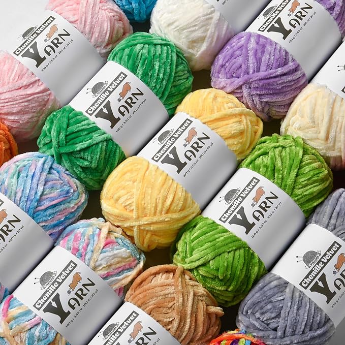 Chenille Crochet Gray Pink Yarn 1 Pack