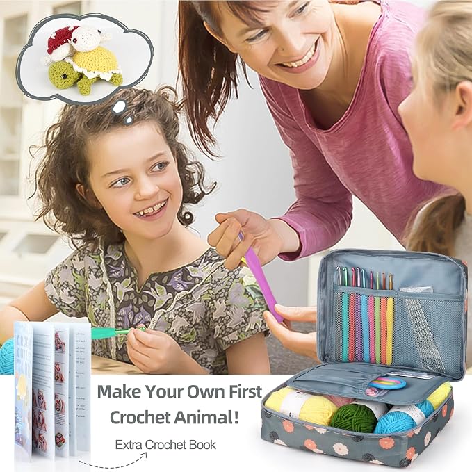 Katech Crochet Kit for Beginners-Crochet Starter Kits with Yarn w/Tutorial | Crochet Kits Includes 382 Yards Yarn Balls, Hooks, Accessories, Tutorials, Ideal Craft Gift for Kids Adults Professionals