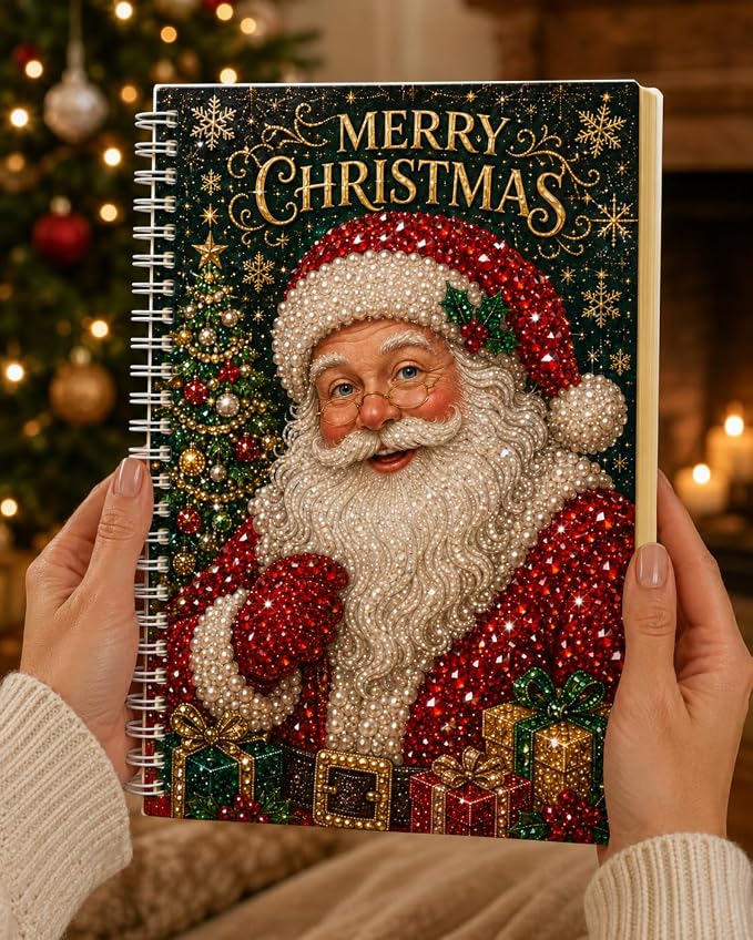 100 Pages DIY Christmas Pearl Diamond Art Painting Notebook，Style A
