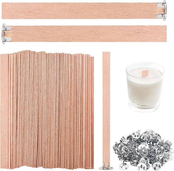 120 Pcs Thickened Wood Candle Wicks, 5.1 X 0.5 X 0.06 Inches Naturally Smokeless Wood Wicks for Candle Making. (60 Candle Sets)