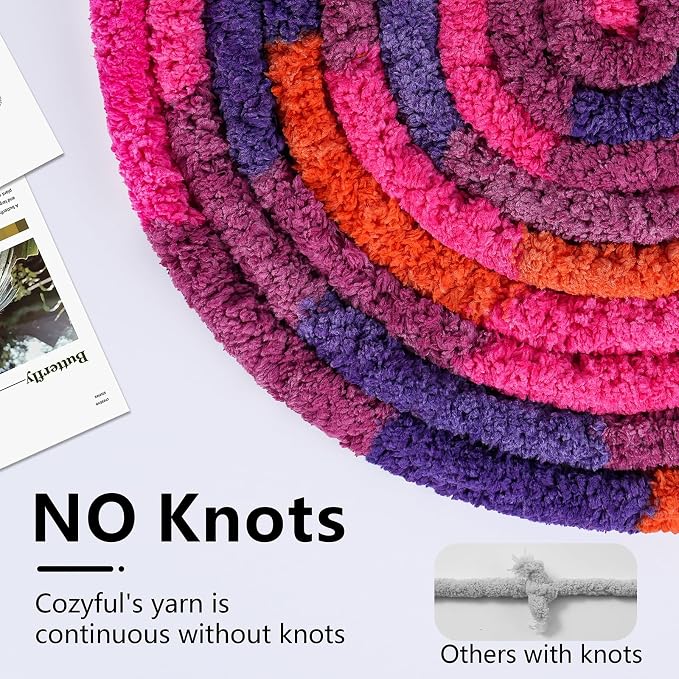 Cozyful Chunky Yarn for Hand Knitting - #10 Chunky Chenille Blanket Yarn, Jumbo Big Thick Chunky Yarns for Crocheting, Tie Dye Bulky Knit Yarns, 8 Skein (20 yds 8 oz Each Skein), Orange&Rose&Purple