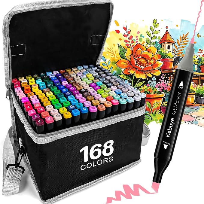 168 Colors Alcohol Markers Set - Professional Drawing Markers for Artist | Marker for Adult Coloring Books Permanent Dual Tip Art Markers with Holder, Coloring Marker for School Sketching Coloring