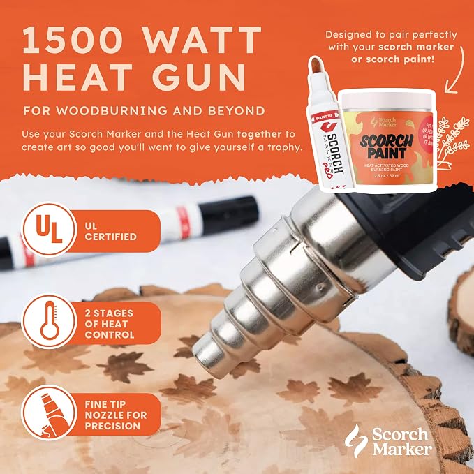 Scorch Marker Craft Heat Gun, 1500W Hot Air Tool for Wood Burning Projects